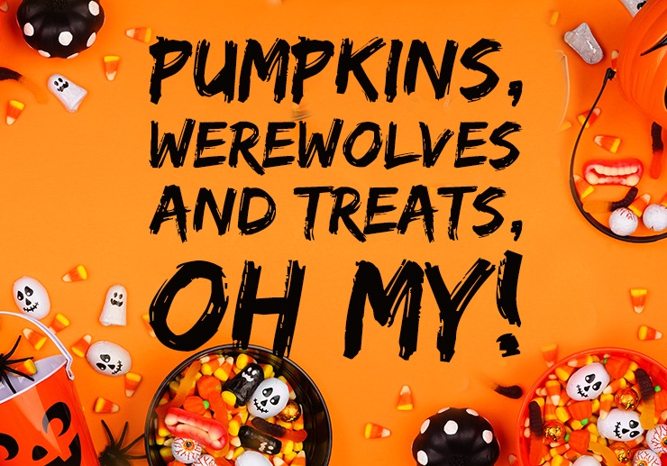 Pumpkins, wrewolves and treats graphic